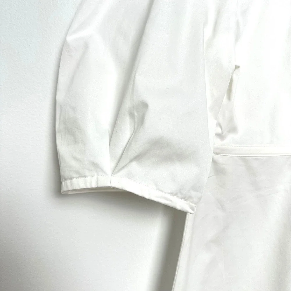 Tuckernuck Nealy Blouse White Cotton Corset Bodice Puff Sleeve Peplum Top Size M